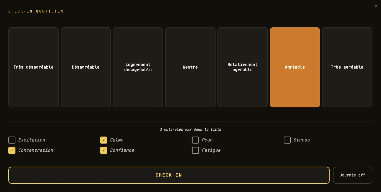 Écran de check-in émotionnel quotidien
